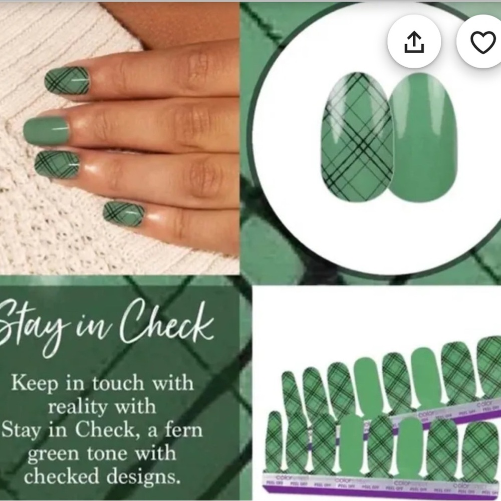 Color Street "Stay in Check" Fern Green Checked Press-On Nails